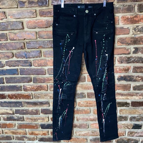 Waimea Black Denim Neon Paint Splatter Distressed Skinny Jeans Men's Size 30x32 - Picture 1 of 6